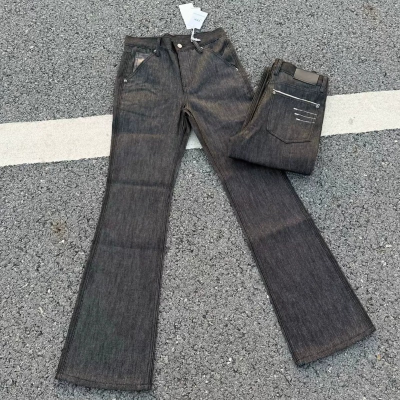 Four Line Narrow Width Stacking Designer Micro Flared Jeans Luxurious Black Embroidery Men's And Women's Slimming Straight Leg Casual Pant