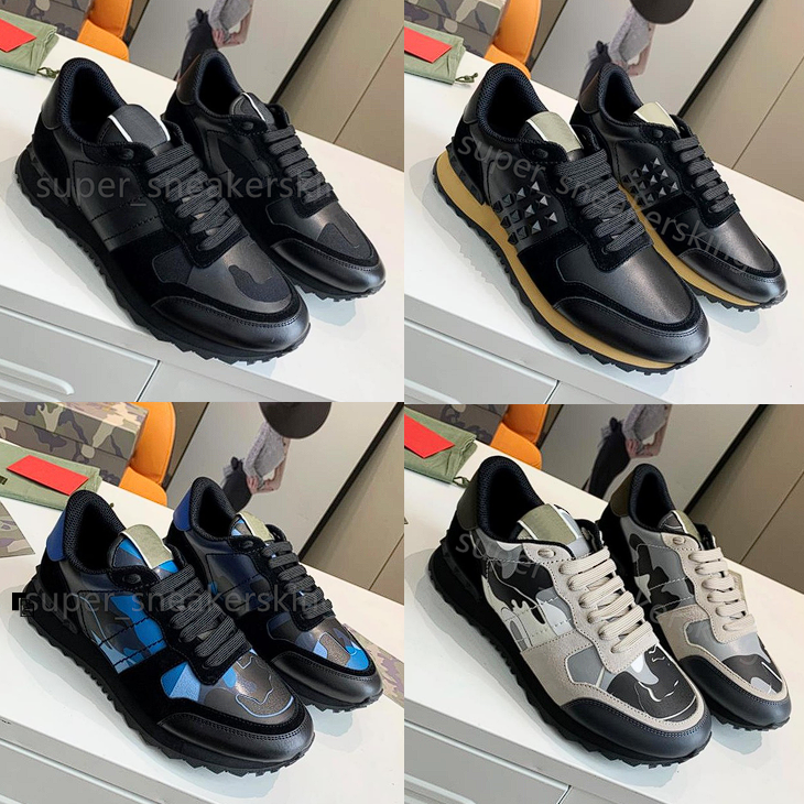 Designer Rivet Chaussures Camouflage Sneaker Hommes Formateur Militaire Vert Mesh Tissu Pastel Gris Marine Nappa Cuir Plate-Forme De Luxe Baskets