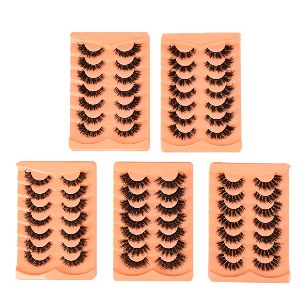 Thick Fluffy 3D Faux Mink Lashes Full Strip, Handmade Reusable False Eyelashes Natural Look, 7 Pairs Set Eyelash Extensions Soft Lightweight Stay-image-411868750