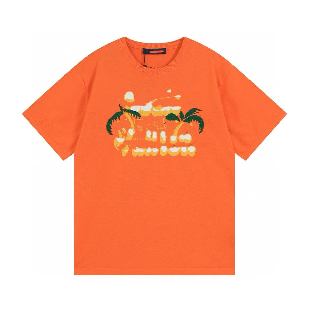 T-shirt unisexe tendance à manches courtes en tricot de style station tropicale de haute qualité