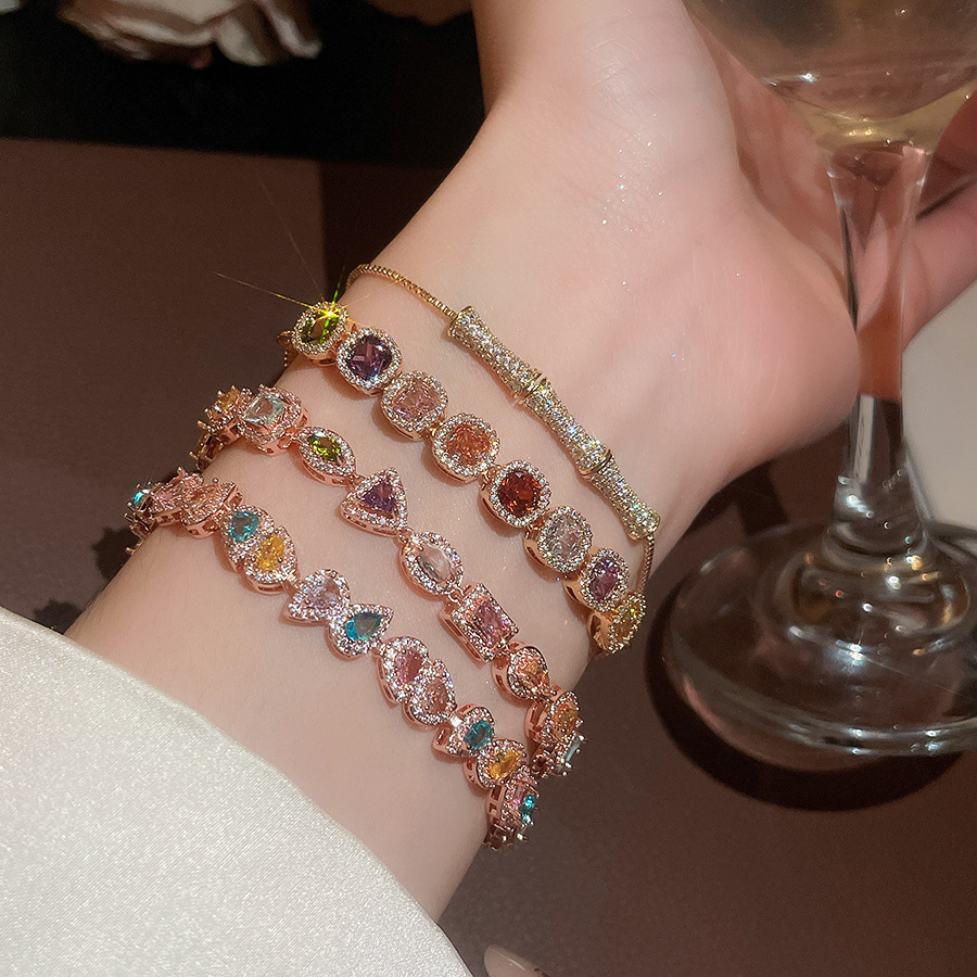 18k real gold plated dopamine zircon bracelet, exquisite and sweet, elegant commuter bracelet with a unique design, niche jewelry-image-1102731753