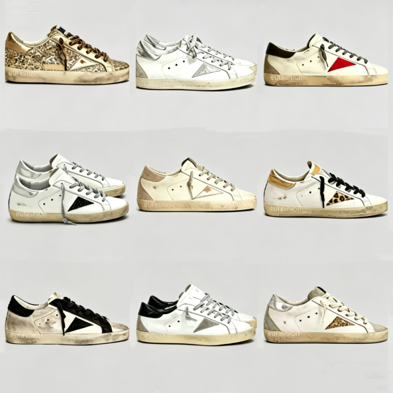 Designer Chunky Running Sneakers Super-star S Shoes Leather Vintage Star Pattern Casual Shoes Distressed Thick Sole Leather Footwear Street Daily La