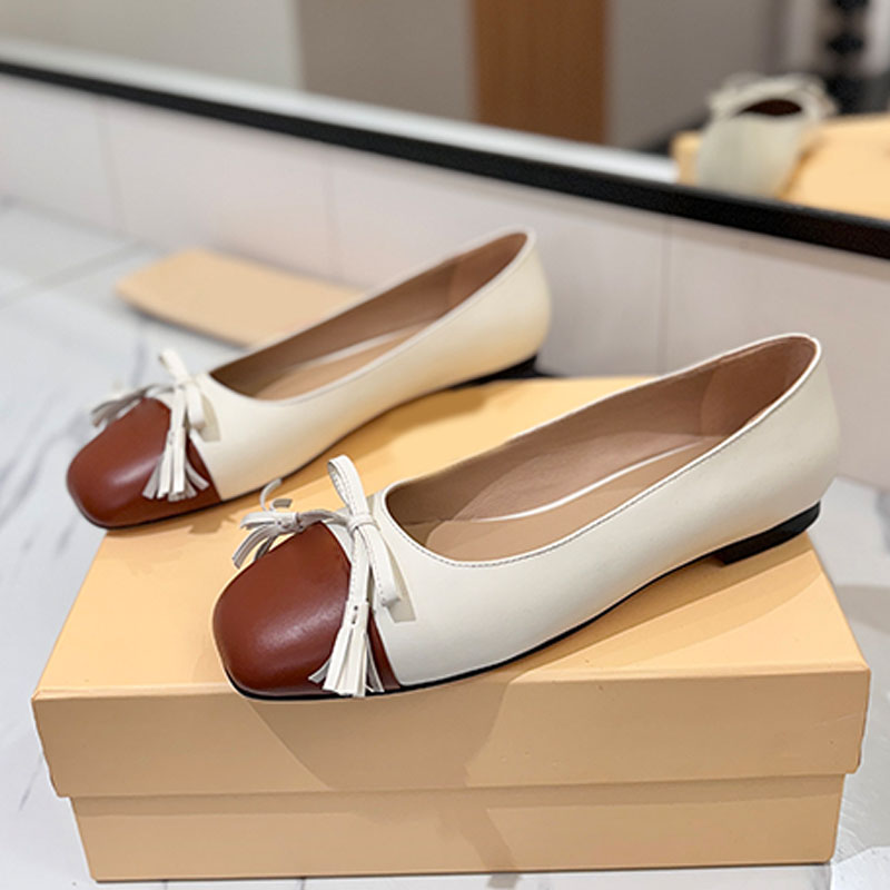 Lady à la mode Valet Du Roi ballerine en peau de chevreau chaussures de Ballet contrastées à fond plat chaussures de Ballet à décoration d'arc ex