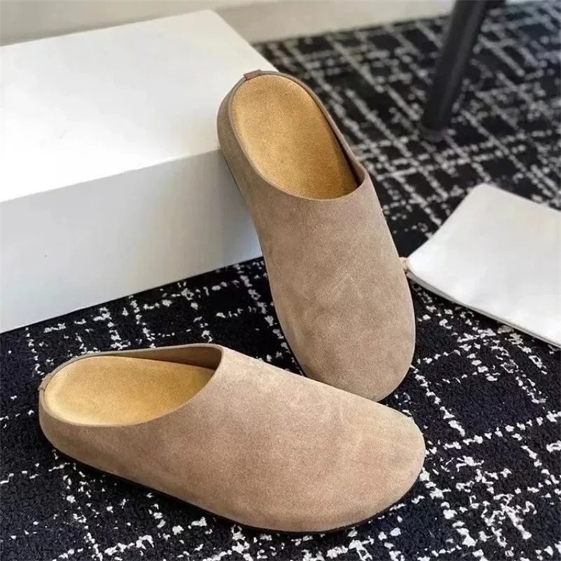 Womens Slippers Closed Toe Round Toe Suede Clogs Sandals Autumn Retro Solid Color Flat Bottom Womens Slingback Shoes 260420