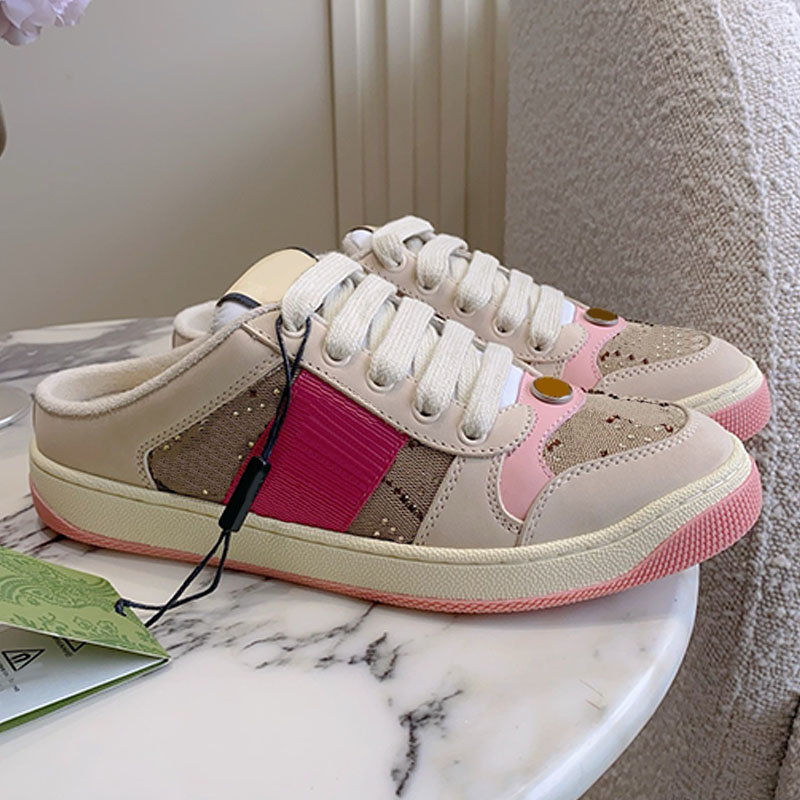 Designer da donna Screener Mule squisite scarpe da ginnastica con dettagli ovali smaltati Scarpe con suola flatform bicolore adatte a mezze pantofol