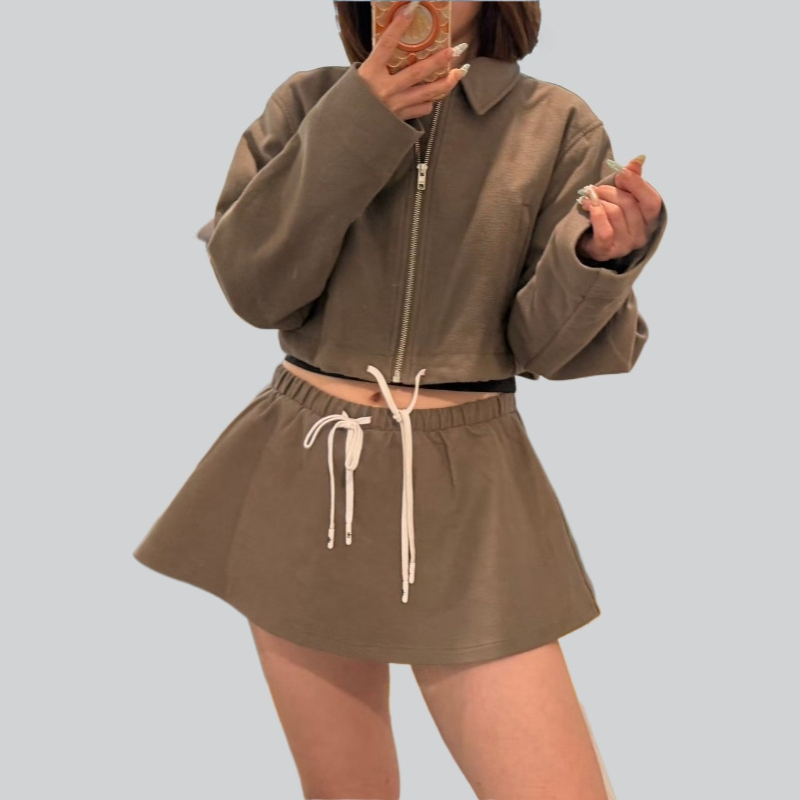 Designer lapel jacket+skirts Yoga Set women clothes Collar zipper short shirt-jacket Cropped Outerwear casual sports short skirt outfit