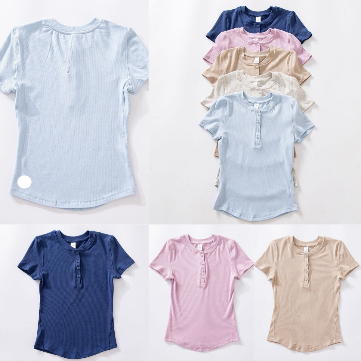 UU-L6018 Chemise ajustée à manches courtes en fil Modal pour femmes avec fermeture à bouton, vêtements de sport, haut de Yoga pour femmes