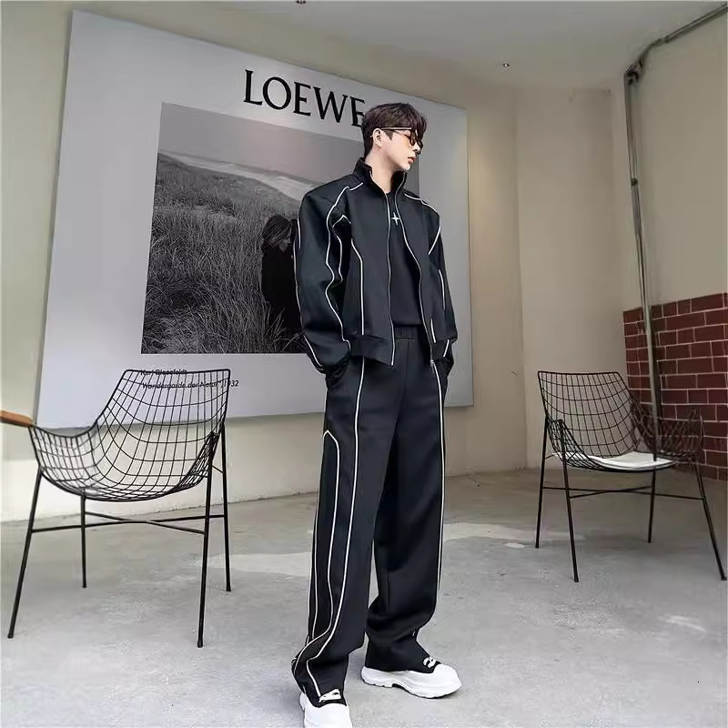 High grade ruffian and handsome casual sports set mens loose n cardigan jacket wide leg pants paired with two piece fashion set260421