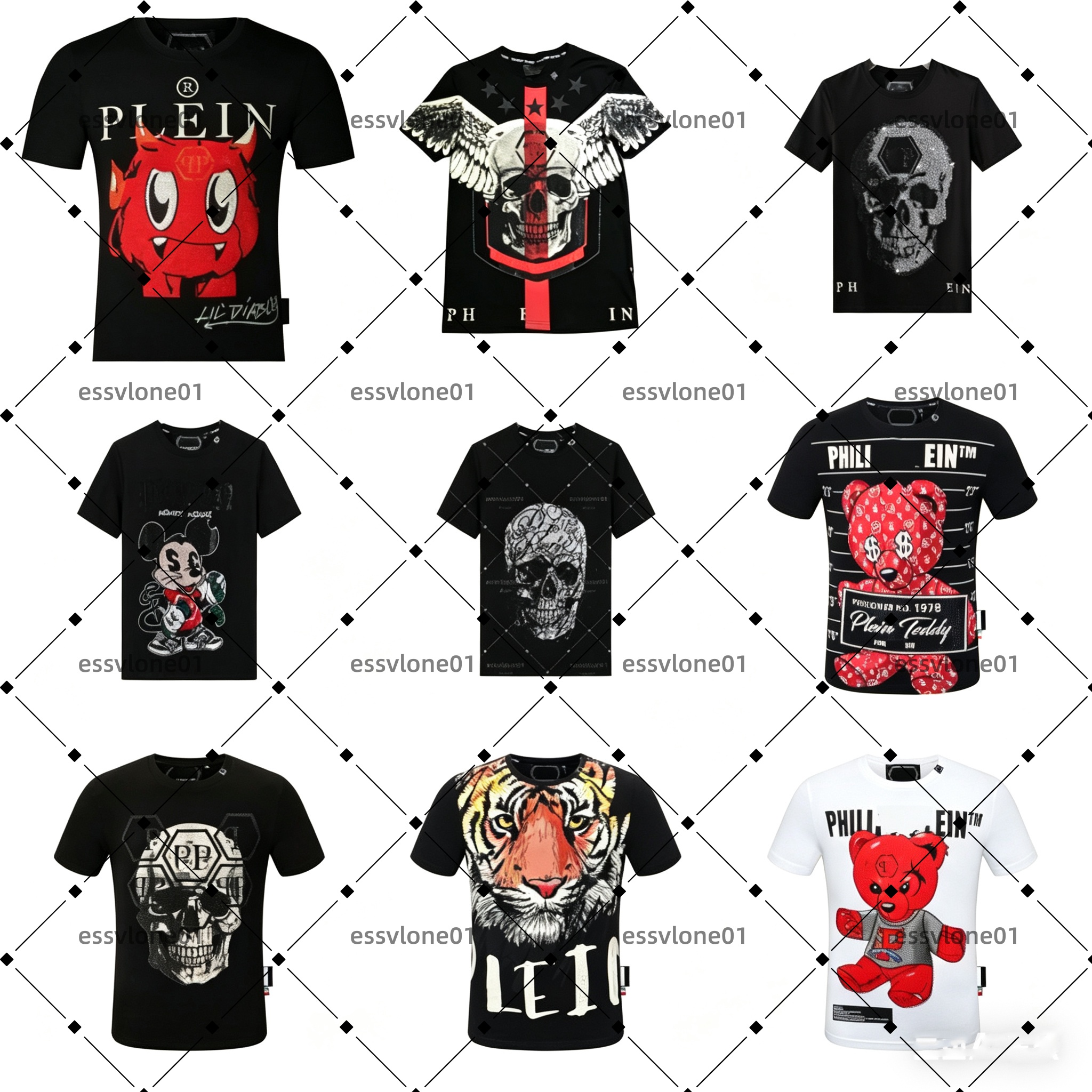 02Phillip Plain Men designer PP Skull Diamond t shirt Short sleeve Dollar Brown bear Brand tee O-Neck high Quality Skulls TShirt tees tops