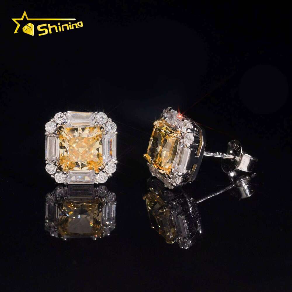 New design 925 sterling silver push-back earrings featuring moissanite and bright orange lab-grown gemstones, passes diamond test