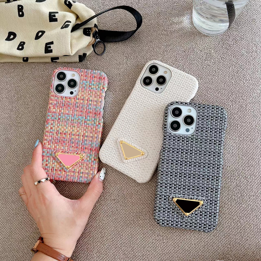 Tissu texturé tissé, coque de téléphone luxueuse pour iPhone 17 16 15 14 13 Pro 12 11 MAX Logo en métal 17promax, coque de téléphone 15promax pou