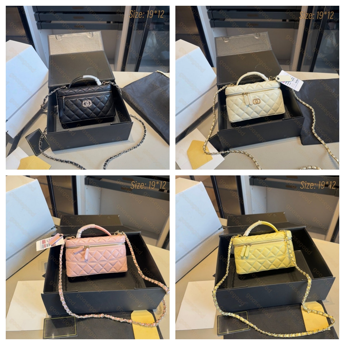 Designer C C Vanity Bag Caviar Grained Cowhide Quilted Cosmetic Bag Luxury Makeup Bag Top Handle With Chain Strap Multi Color With Full Set Packagin