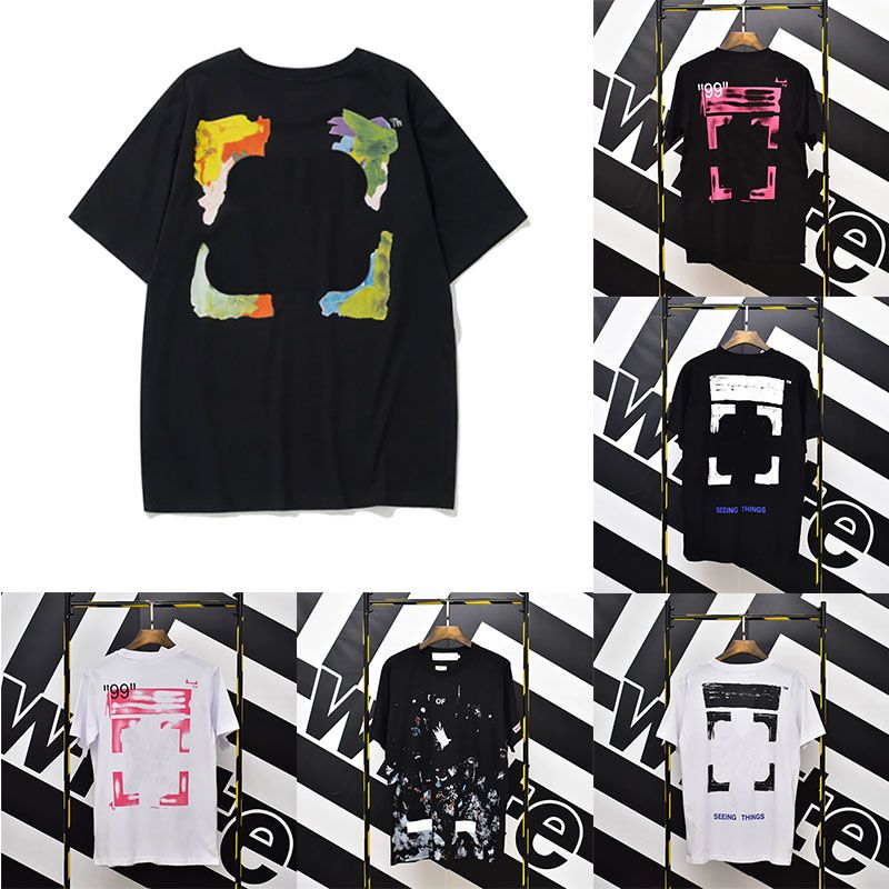 Designer Men off Monogrammed Tshirts New Cotton Outdoor Casual Summer Trend Men's Top Hot Printed Quailty White Shirts-image-1102790565