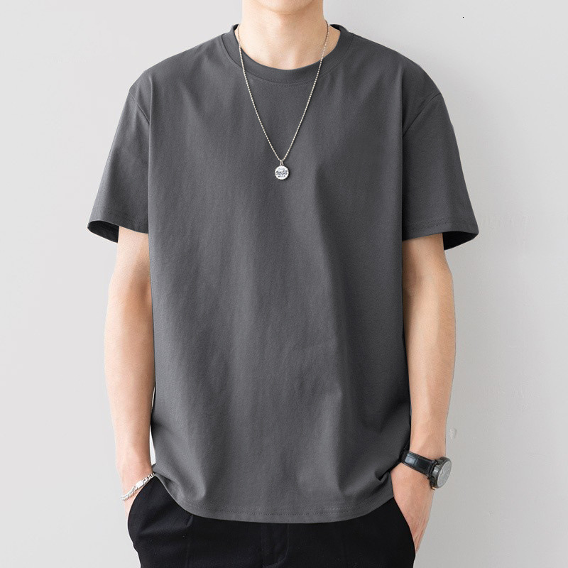 Hot Sale Men's Pure Cotton Short Sleeve T-shirt Summer Loose Crew Neck Solid Color Casual Basic Tee Tops