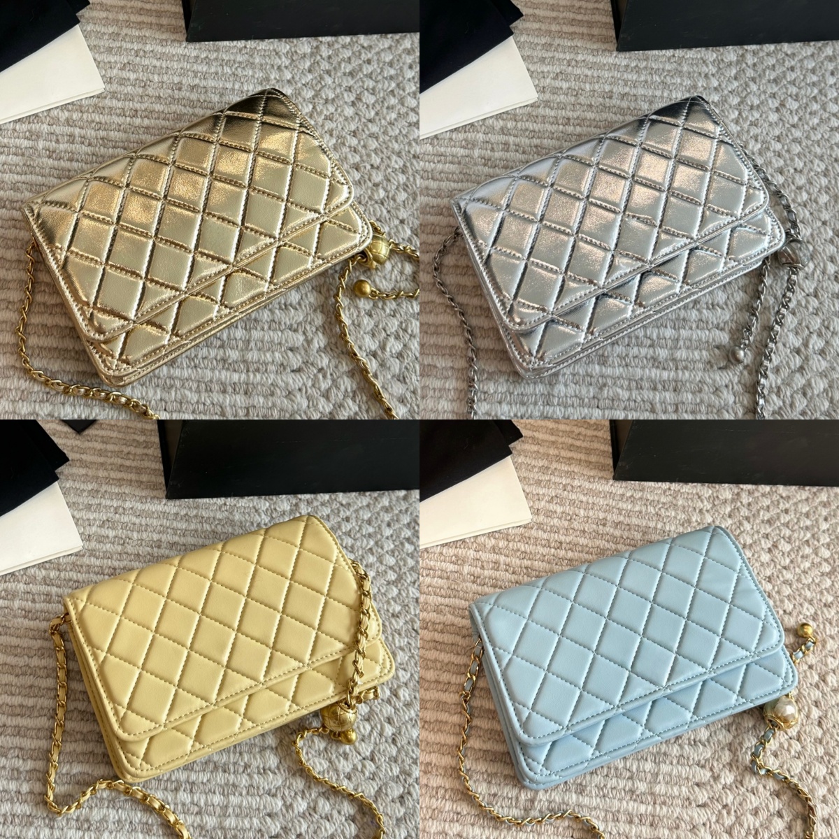 Luxury Designer Gold Ball Chain Crossbody Purse Women Diamond Quilted WOC Wallet Slim Phone Bag Elegant Evening Party Casual Daily Shoulder Mini Han