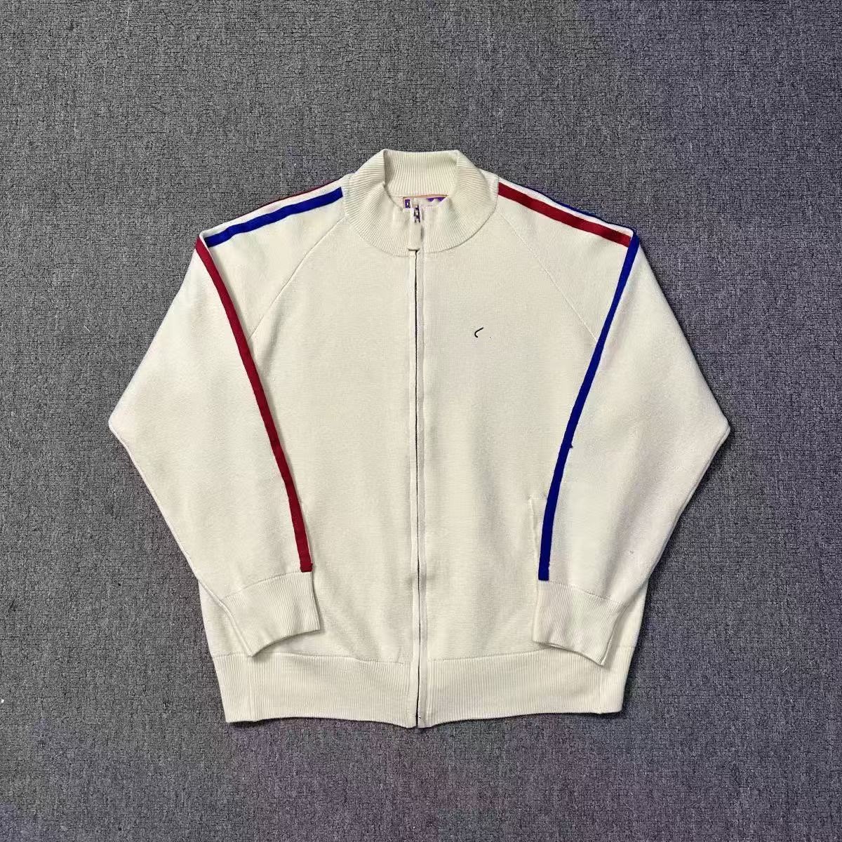 C Cardigan en laine unisexe brodé de haute qualité, style Hip Hop de rue, bordure rouge et bleue