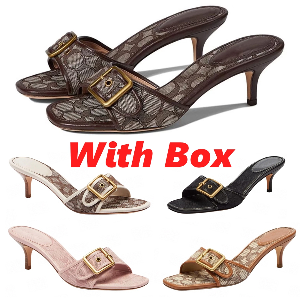 Designer Sandals Women Margot Slides Kitten Heels C Beach Summer Luxury Denim Heel High Leather Slippers Fall Pumps Cute Lady Low Heeled Size 35--image-875873547