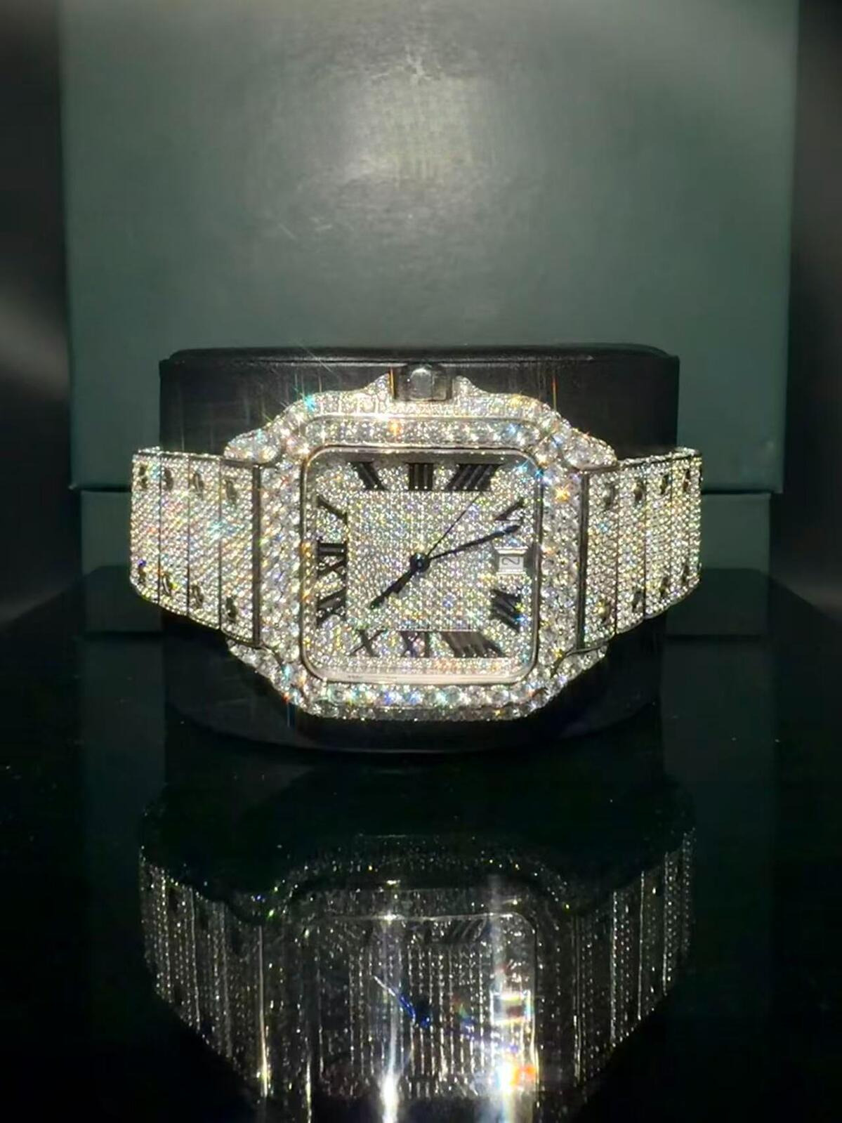 Large dial moissanite men's and women's watch, high-quality water-resistant watch, wide bezel, heavy-set design, premium luxury texture, h