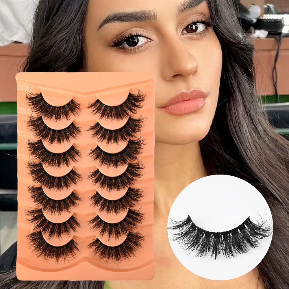 False Eyelashes - Fluffy Wolume Lashes Natural Look, Handmade Reusable 3D Faux Mink Lashes Strip with Wispy Finish and Lightweight, 7 Pairs Eyela-image-1102677797