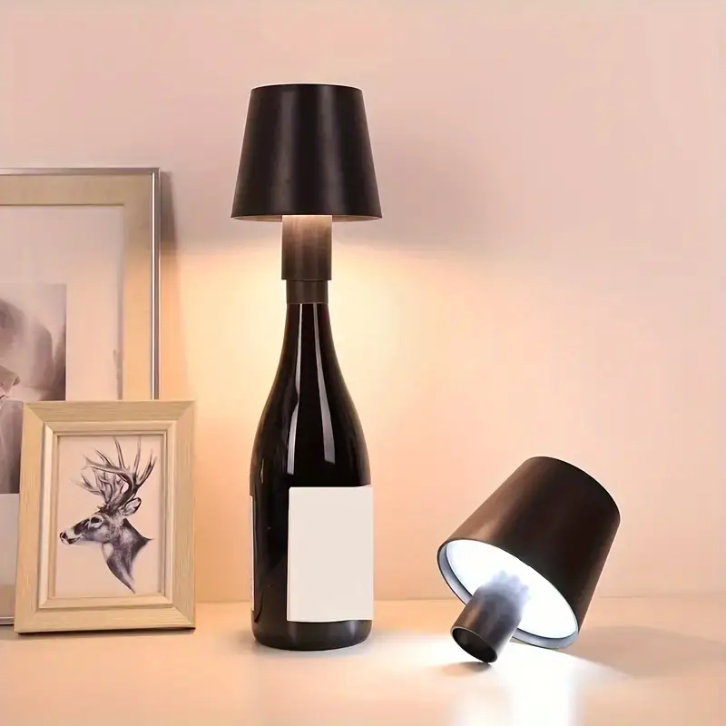 Wine Bottle LED Wireless Table Lamp 3-color Infinitely Dimmable USB Rechargeable Dining Table Lights Beverage Lamp Top touch-image-1102788804
