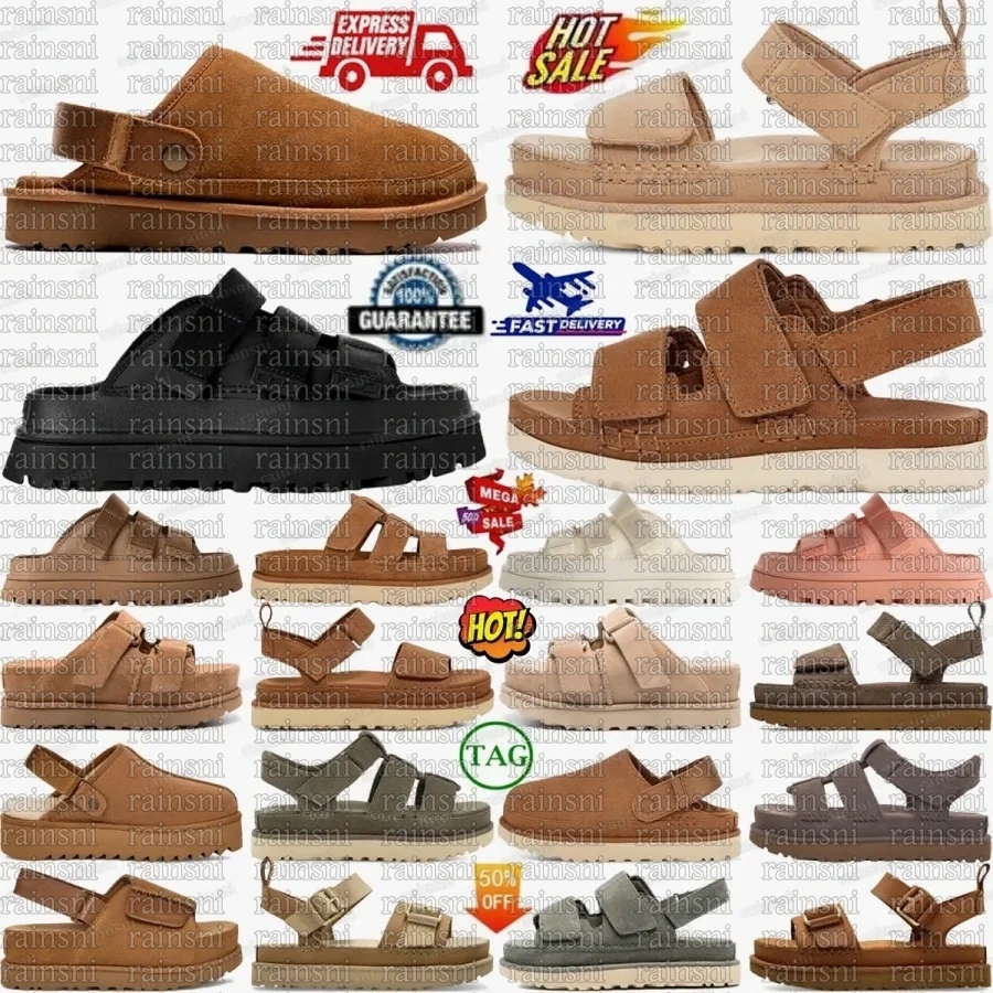 Designer Goldenstar Clog Sliders Slippers Leather Regen Slide Chestnut Mustard Seed Black Sand Chestnut Hickory Womens Platform Sandal Driftwood Men