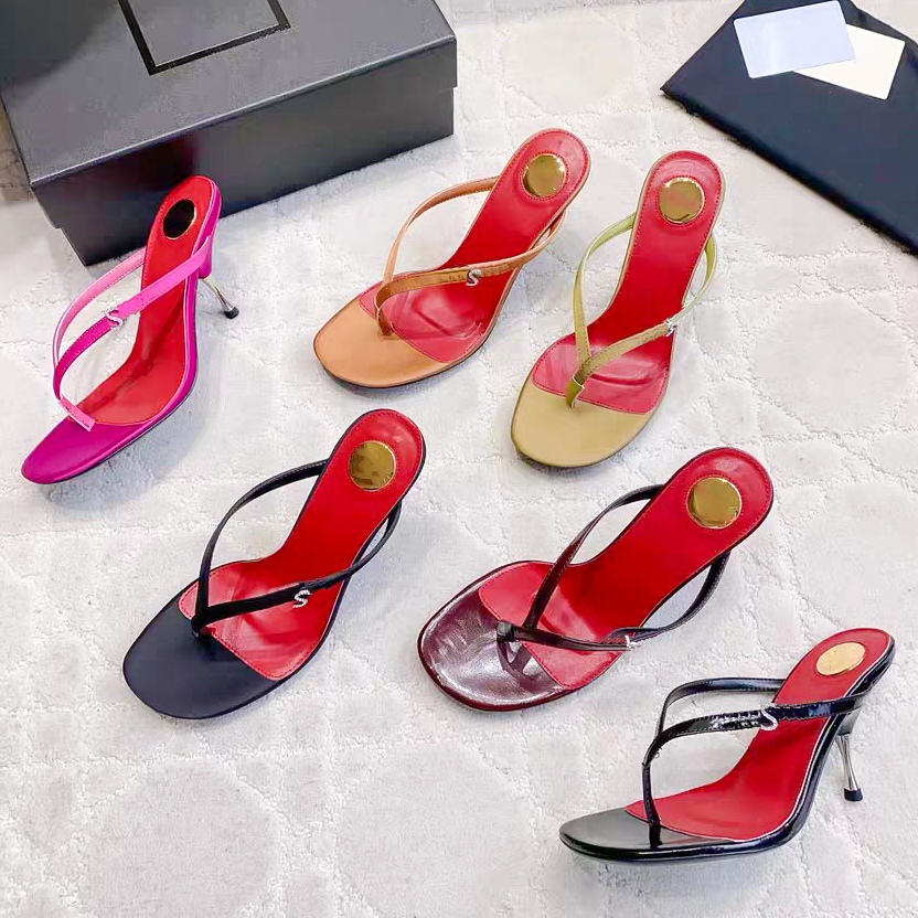 Summer Metal High heels flip flop Designer mules shoe woman open toes Pumps luxury casual dress slide sliders outdoor bridal walk beach sandale slin