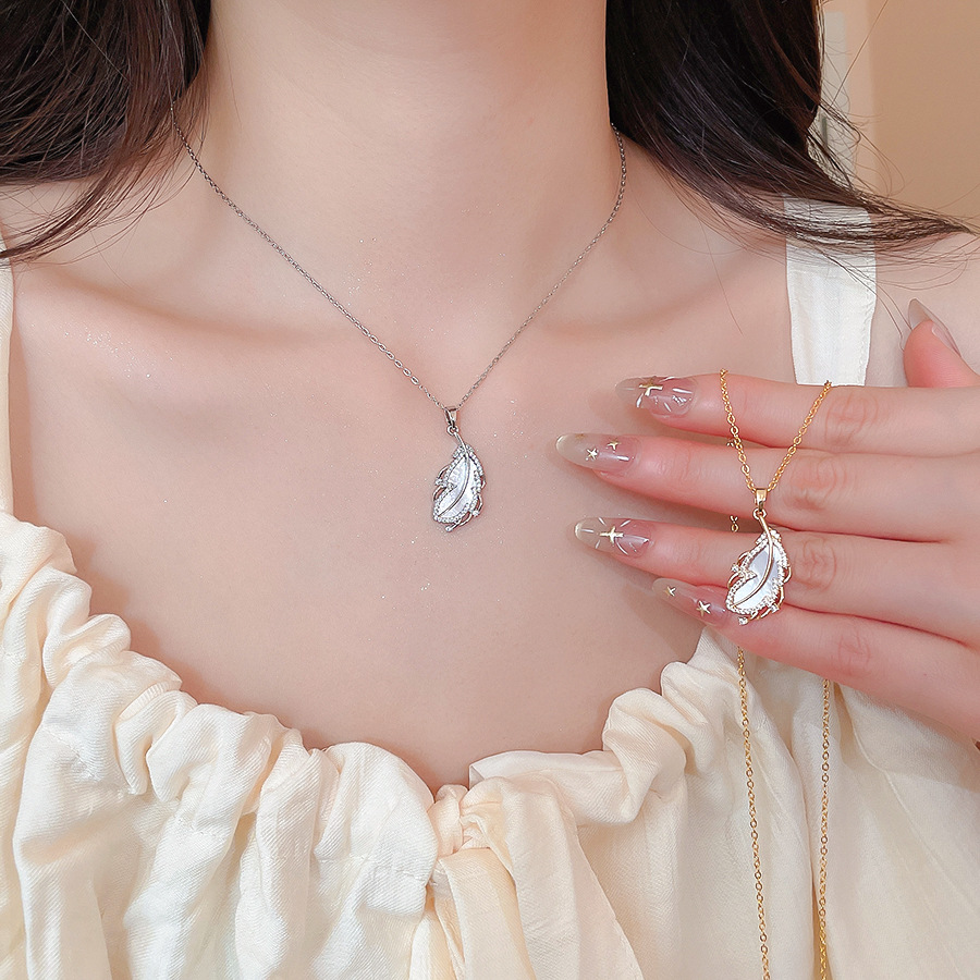 Feather long necklace, clavicle chain jewelry, light luxury and elegant, birthday gift-image-1102947093
