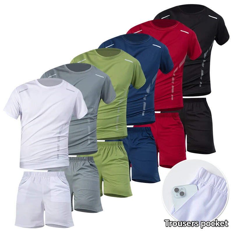 2piece Mens Set Youth Four Season Printed Quick Drying Short Sleeved Sweatpants With Pockets Comfortable Plus Size Casual 260420BANJIA