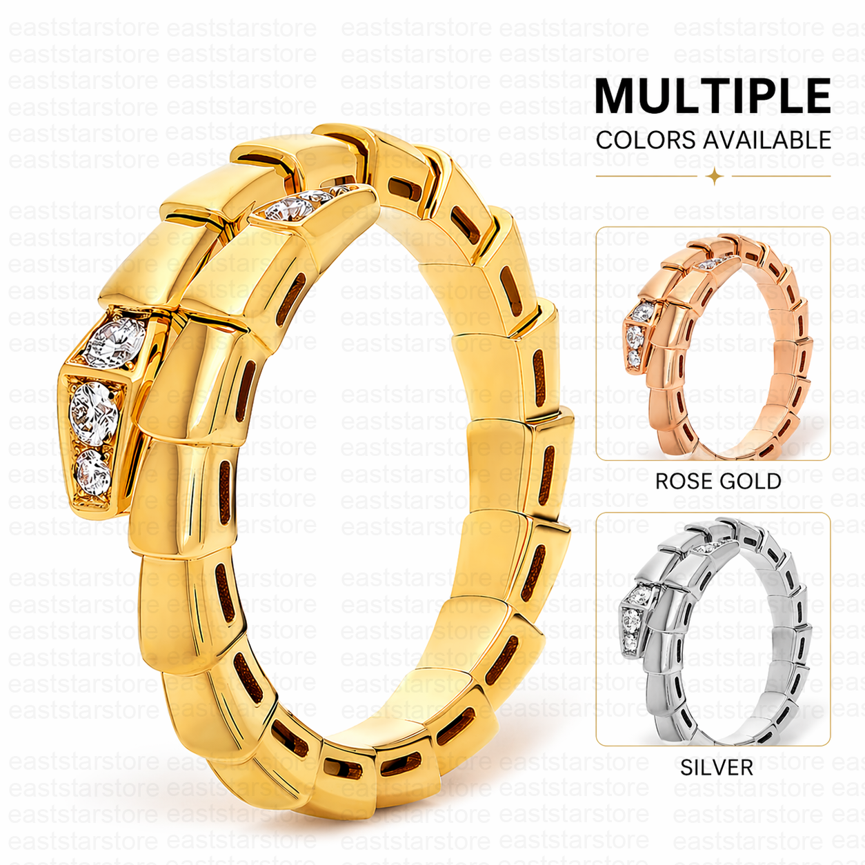 Luxury Designer Snake Ring Women 18K Gold Plated Sparkling Diamond Inlaid Animal Shape Band Three Colors Fashion High Quality V Gold Fashion Jewelry
