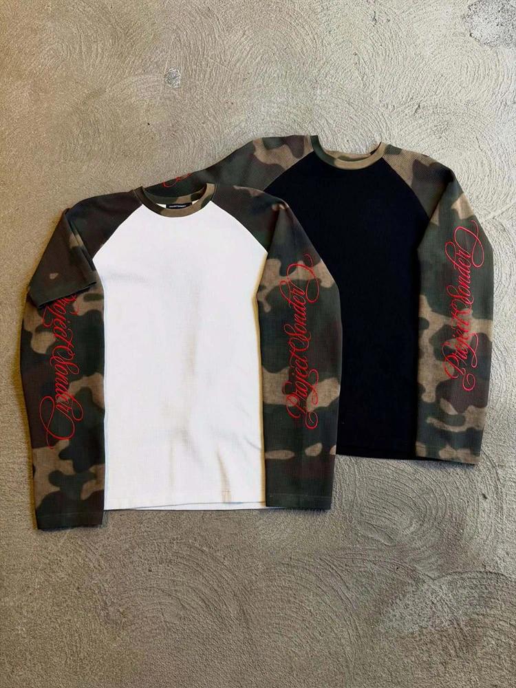 Men's Hoodies American Street Retro Ins Style Camouflage Color Matching Unisex Round Neck Long Sleeve T shirt 2026 Spring And Autumn