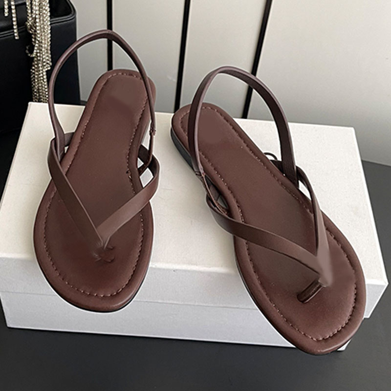 Ladies Fashionable Rear Strap Flip Flops Summer Ventilate Flat Sandals Imported Avocado Skin Upper Flat Shoes Highly Designed Fashion Collocation