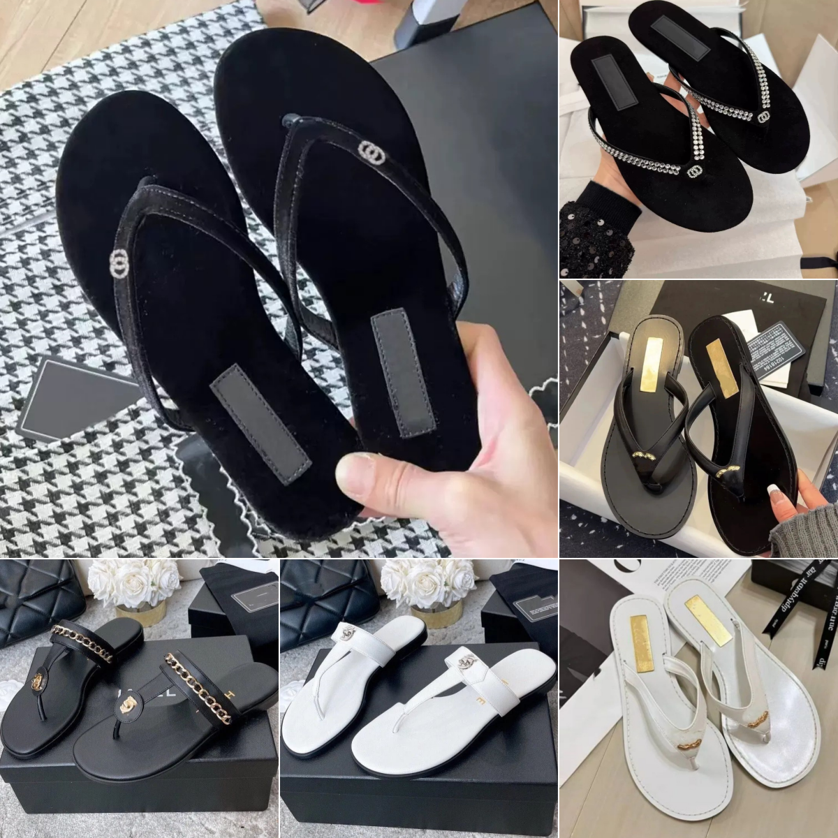 with original box designer sandles women's shoes beach wide flat CC suede flip-flops Luxury printed letter crystal upper beach casual sandals w