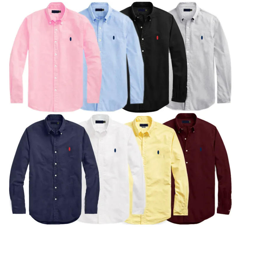 100%Cotton Men's Casual Shirts Long Sleeve Embroidery Social Business T shirts Solid Color Tops Blouse For Men Women