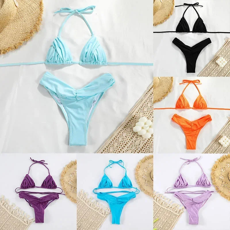 Bandage Bikinis Set Sexy Bikini Sets Solid Swimsuit Women Beachwear 2024 Summer Swimwear High Cut Bathing Suit Beach Biquinis 260420banjia