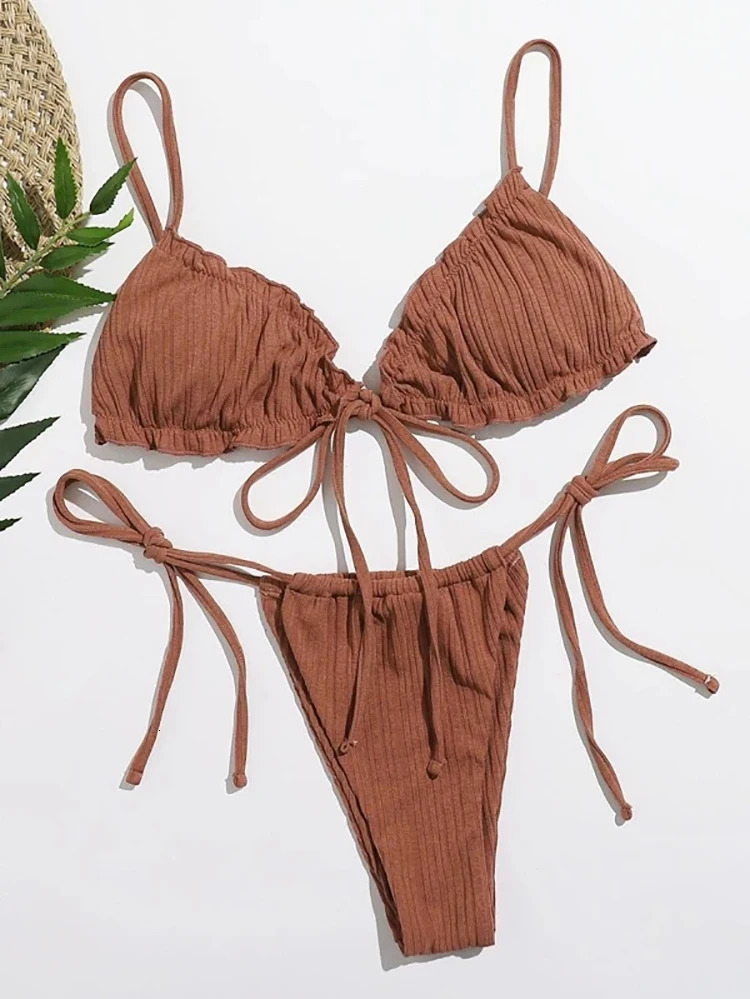 2025 Sexy Swimsuit Pit stripe Bikini Women Swimwear Bathing Suits Push Up Biquinis Bandage Beachwear Solid Sets 260420BANJIA