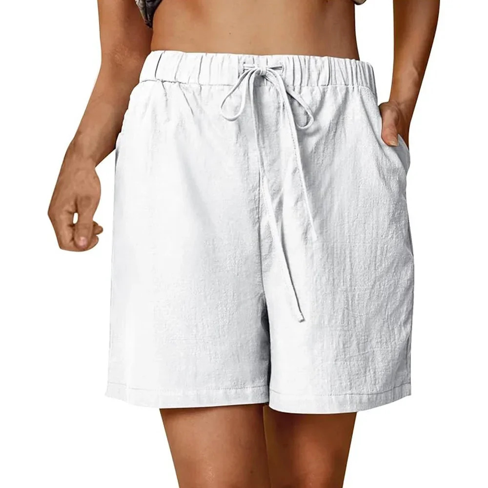 Womens Summer Casual Shorts Drawstring Solid Color Cotton Linen Short Pants Female Loose Straight Jogging Outdoor Streetwear 260420BANJIA