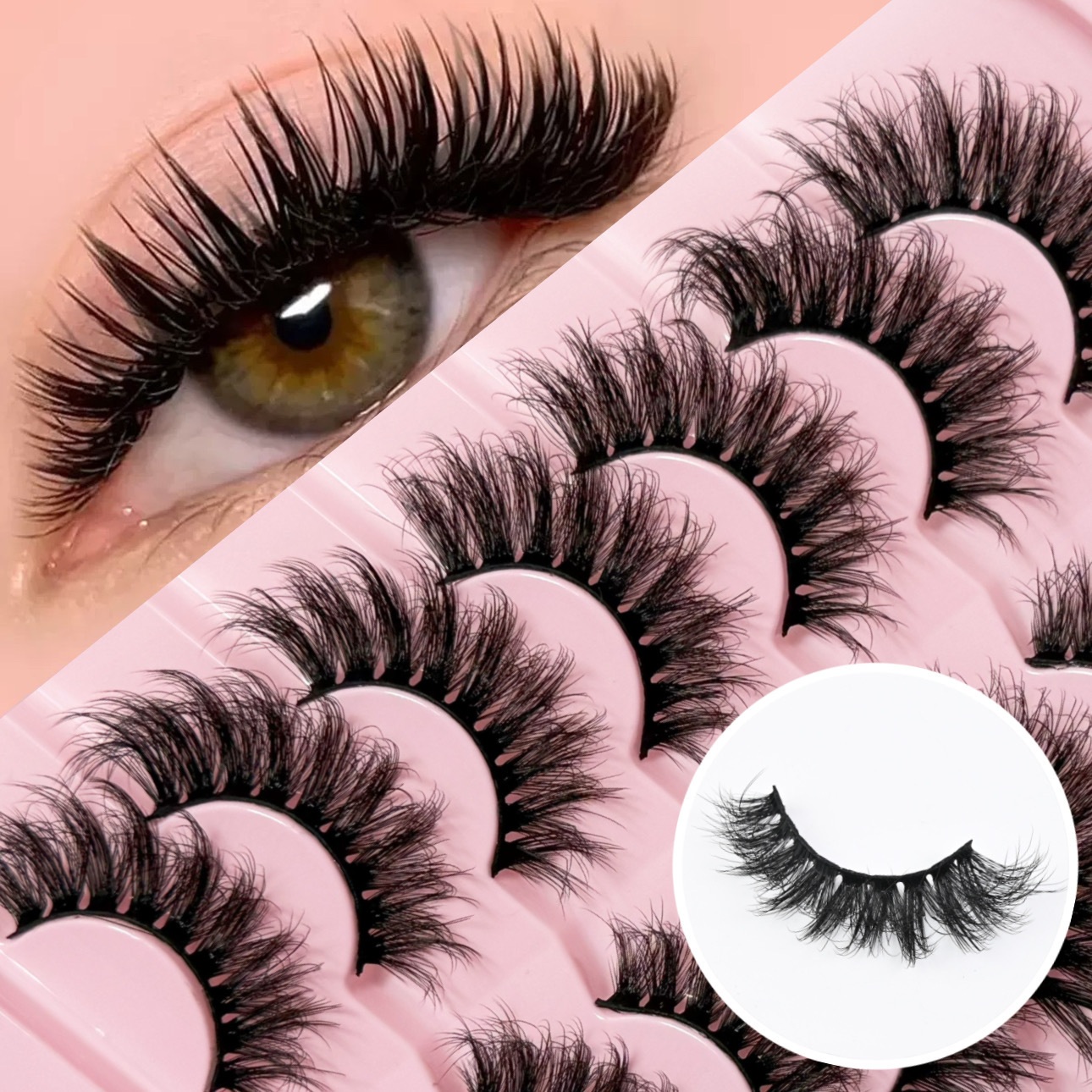 7 Pairs Thick Fluffy False Eyelashes Soft Lightweight, 3D Faux Mink Lashes Strip Natural Look, Handmade Reusable Lashes with Wispy Finish Eyelash-image-1102901069