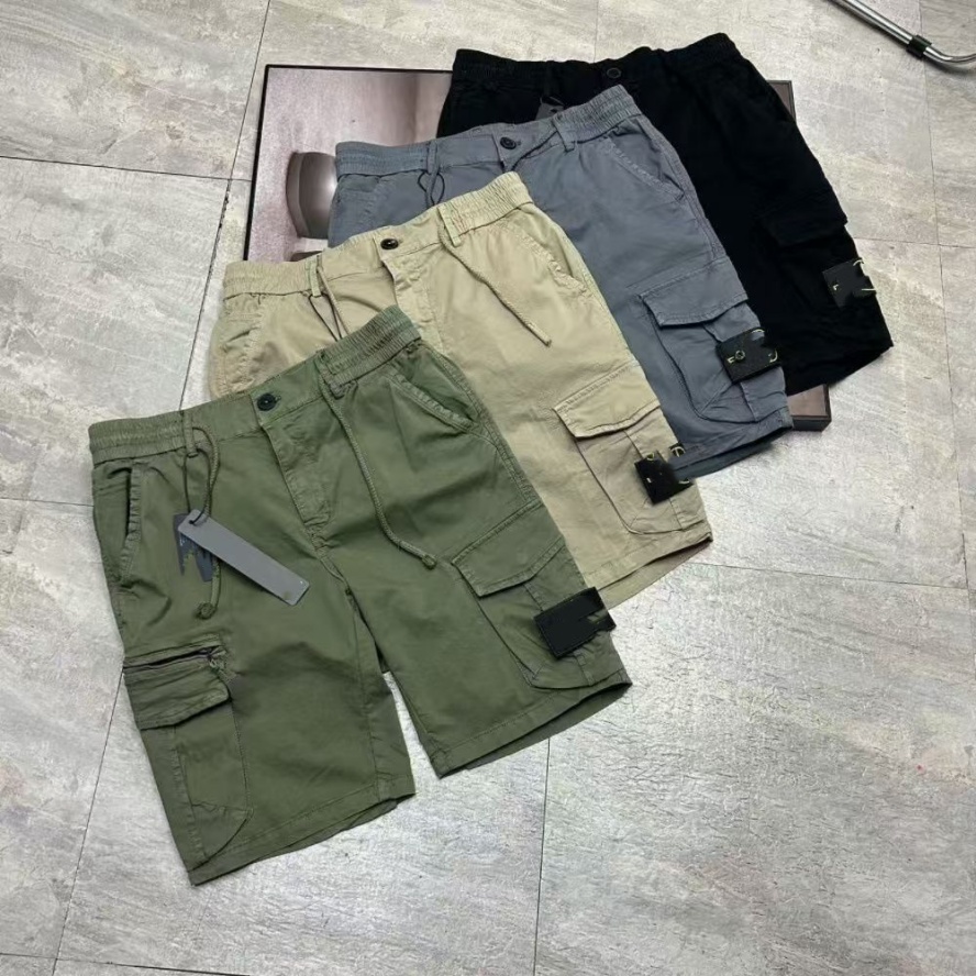 Shorts mode Cargo grande poche lavage à la pierre ample décontracté extérieur boussole Logo étiquette quart de pantalon confortable à la mode pol