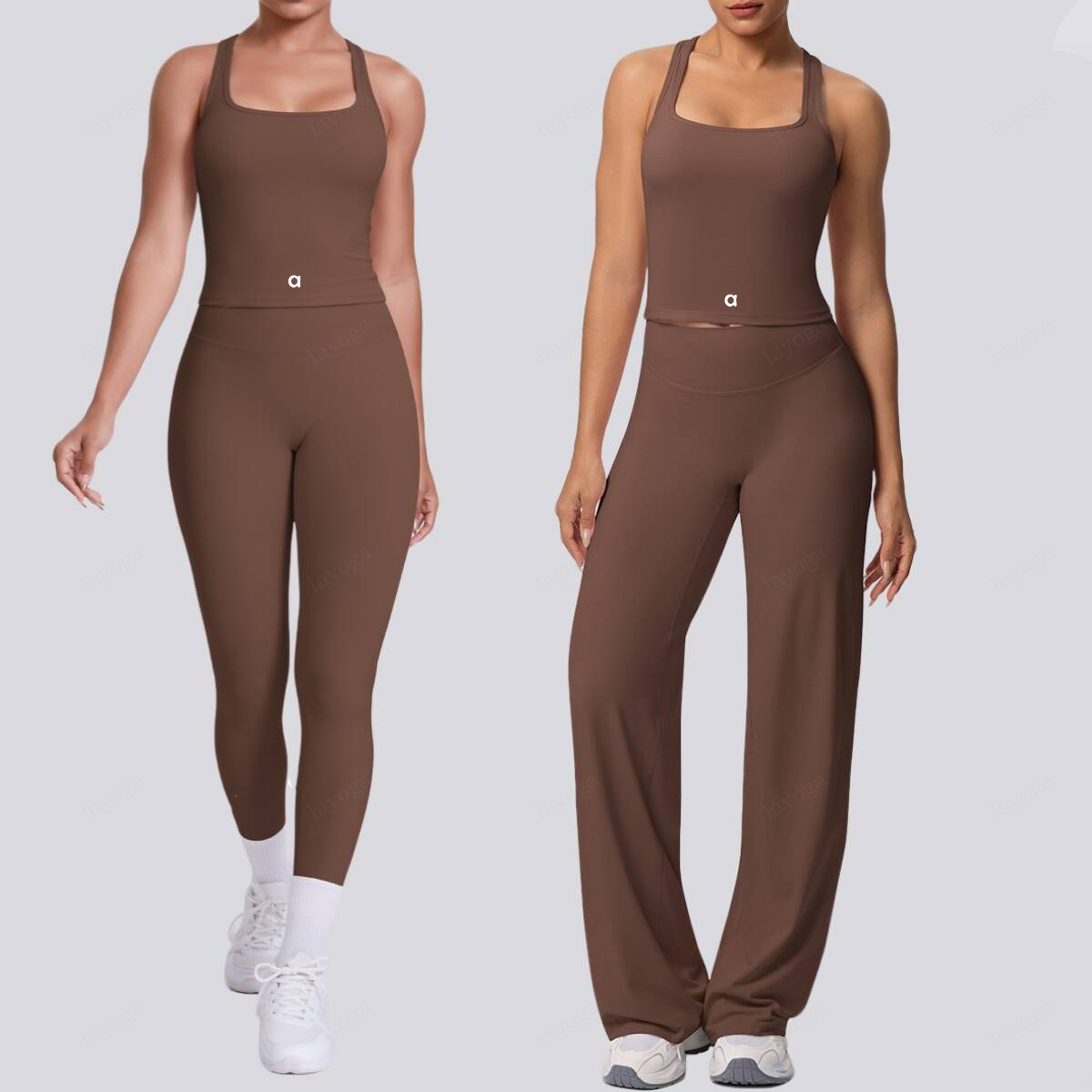 New Designer Women's Yoga Set Solid color tight-fitting racerback camisole running fitness Wide-leg two-piece set alosetswomenclothes 7122 7126