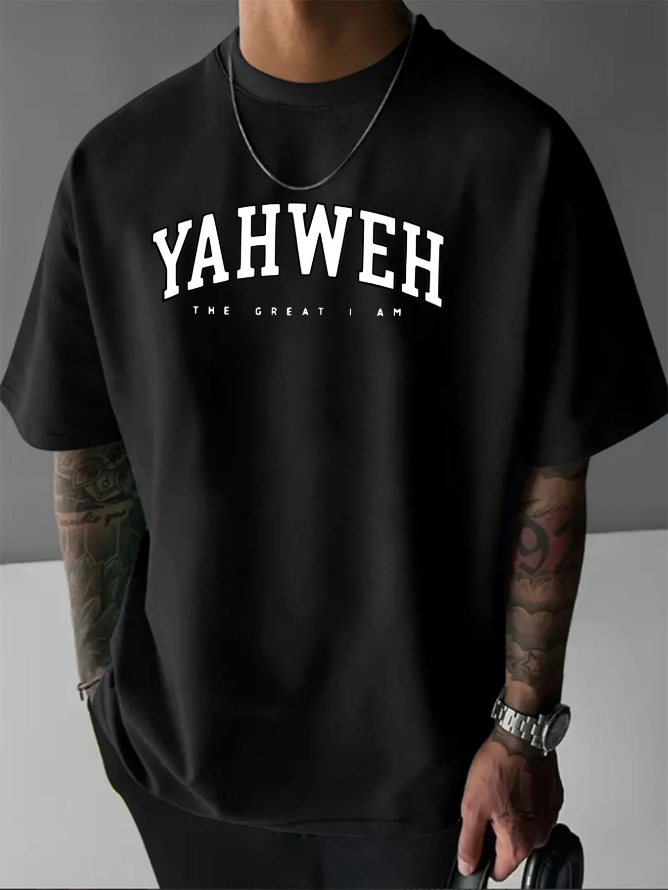 Mens summer 100 pure cotton YAHWEH Letter print fashionable casual sports loose round neck short sleeved Tshirt 260420BANJIA