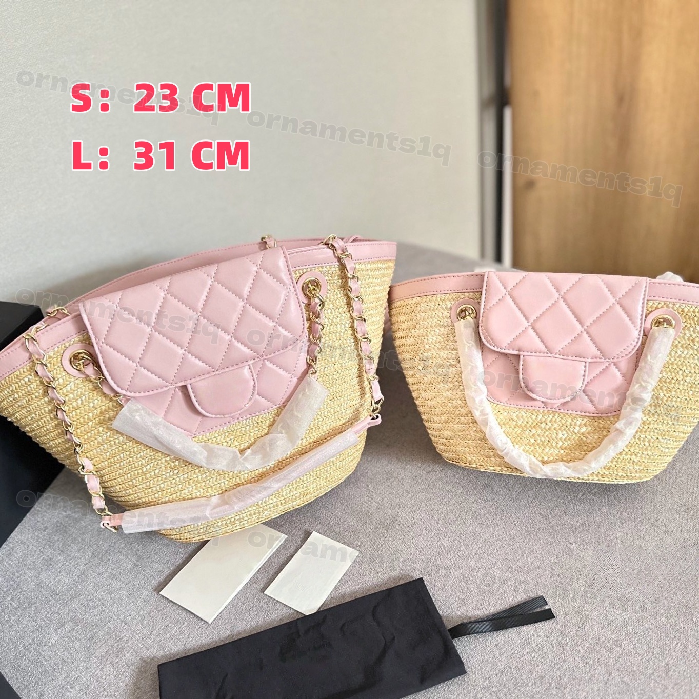 Women Straw Woven Beach Tote Bag Diamond Quilted Leather Patchwork Handbag Top Handle Chain Crossbody Shoulder Bag Casual Vacation Summer Shopping P