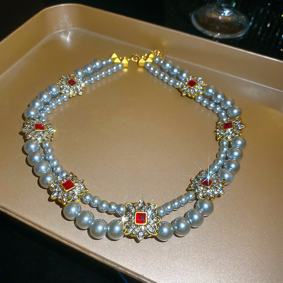 European and American vintage style double-row pearl necklace, elegant and luxurious temperament, women's niche high-end collar chain access-image-1102949026