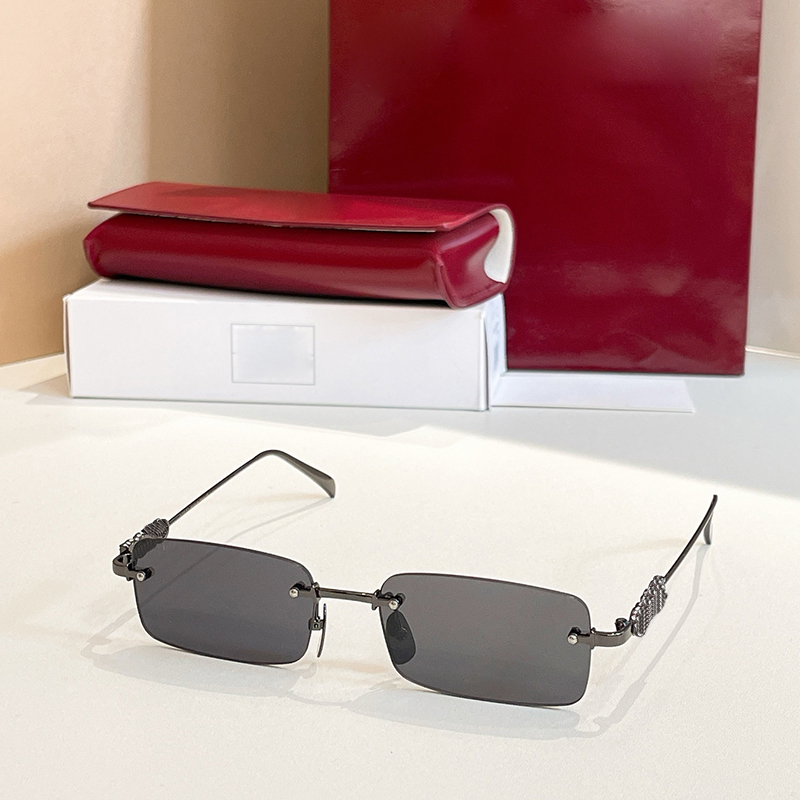 Rimless Sunglasses GG 1808 Black Metal Grey Lenses Shades Designer Sunglasses For Women Y2K Daily Outfit Trendy Street Shooting Luxury Brand Glasses