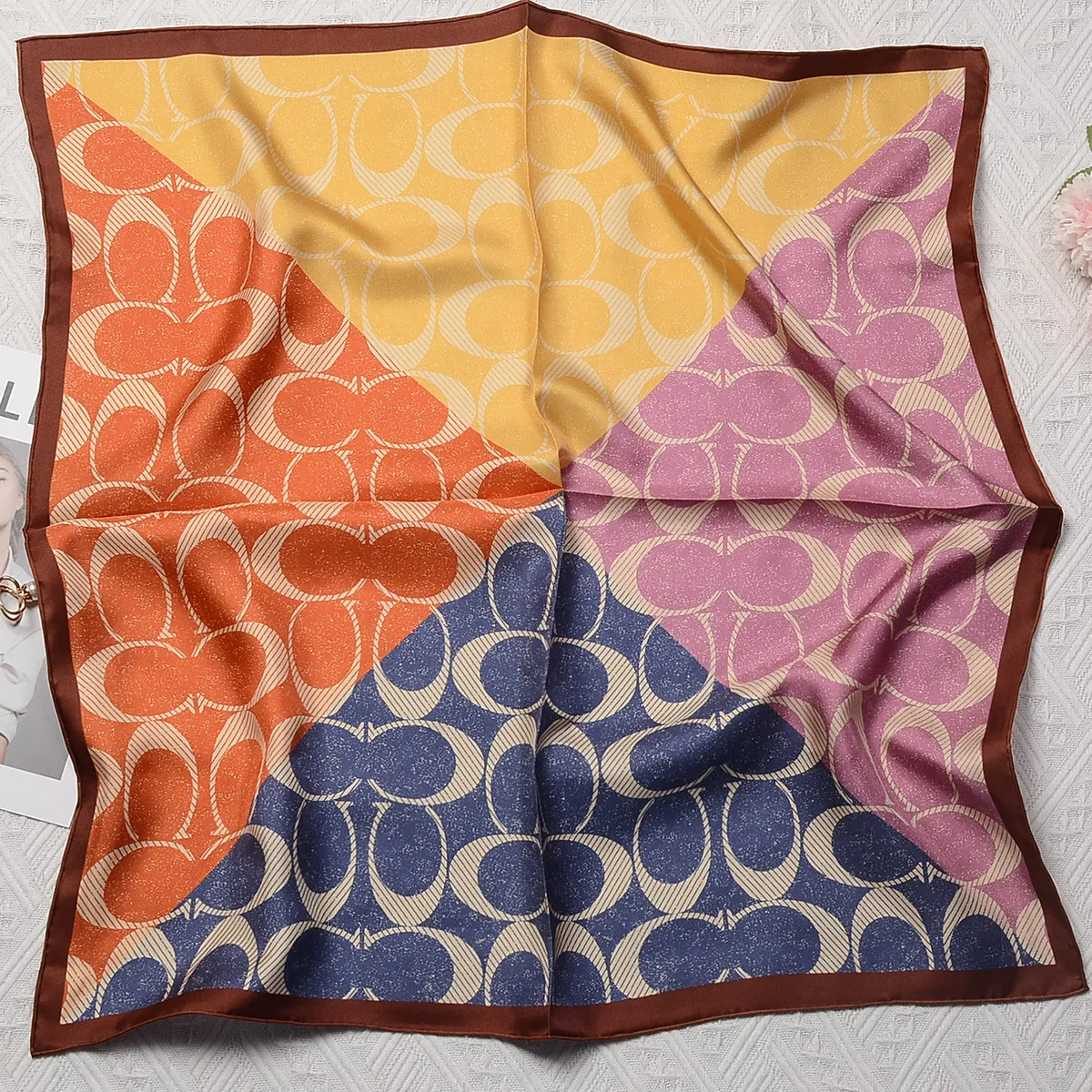 color high-end silk fashionable women's scarf 70cm square scarf shawl printed European and American headscarf sweet 7878 Z260917