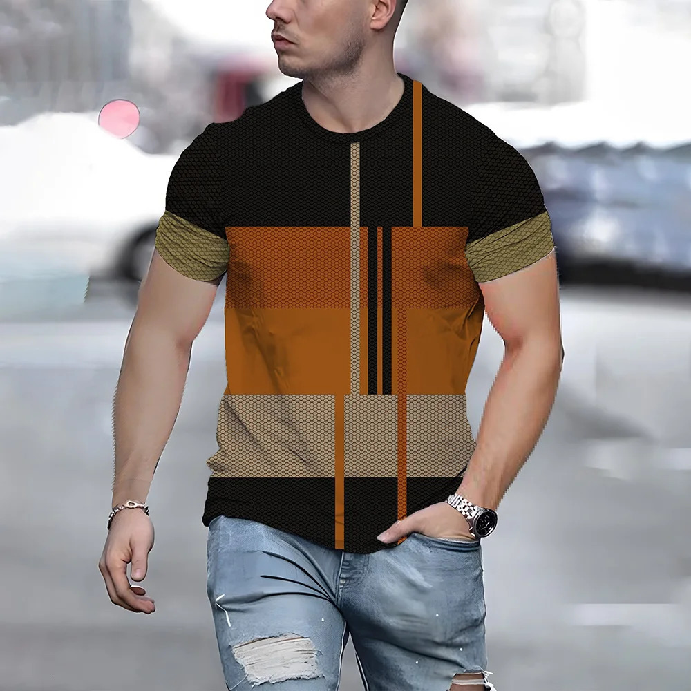 Fashion Geometric Stripe Print TShirt Comfortable Soft Crew Neck Short Sleeve Top 5XL Large Size Loose Basic T Shirt Clothing 260421banjia