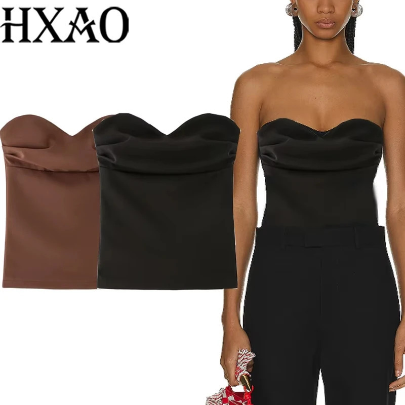 HXAO Womens Corset Crop Top Woman Summer Strapless Black Tube Ruched Backelss Sexy Solid Tops Off Shoulder Bustier 088 260420BANJIA
