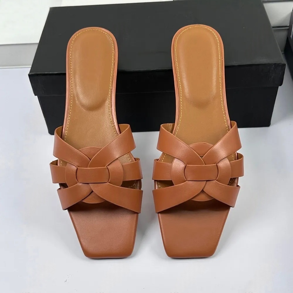 Sandal designer slippers for women, woven letter slider with box,Tribute outdoor fashion, genuine leather, women's non slip slide, high-quality