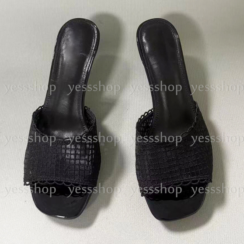 (Premium Quality) Fashion Embroidered Mesh Slippers Women's Sandals Slippers High Heels-image-988213378