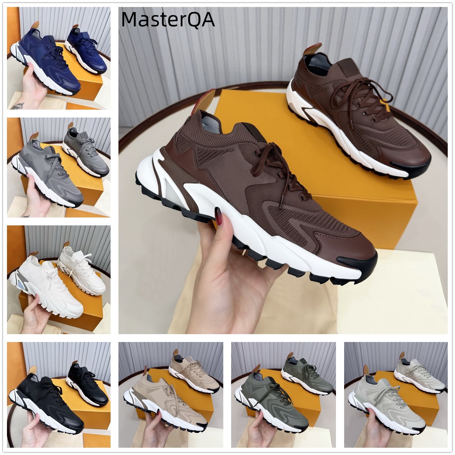 Designer Runner Shoes Tatic Sneaker Mens Trainers Shoes Mesh knit Slip-on Laces up Sports Luxury Men Casual Walk Shoes EU 39 - 45 Brown Genuine Leat