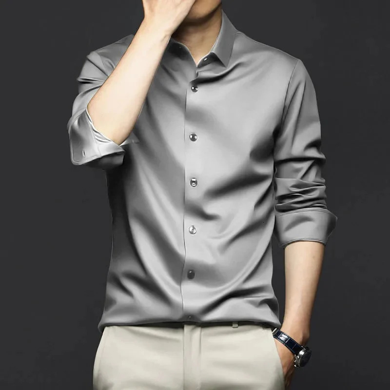 50120KG S6XL Mens Blue Shirt Business Leisure Social Fashion High Quality Ice Silk Casual Work Top 260420BANJIA